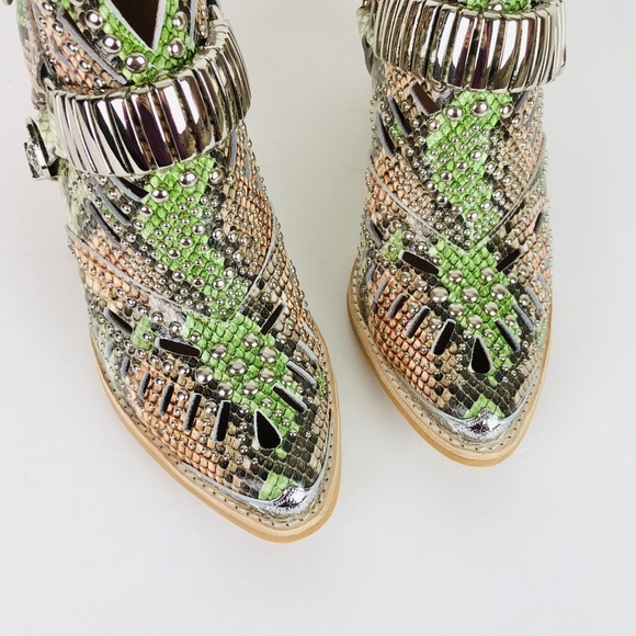 Jeffrey Campbell Calhoun Cutout Green Snake Bootie - Picture 3 of 7
